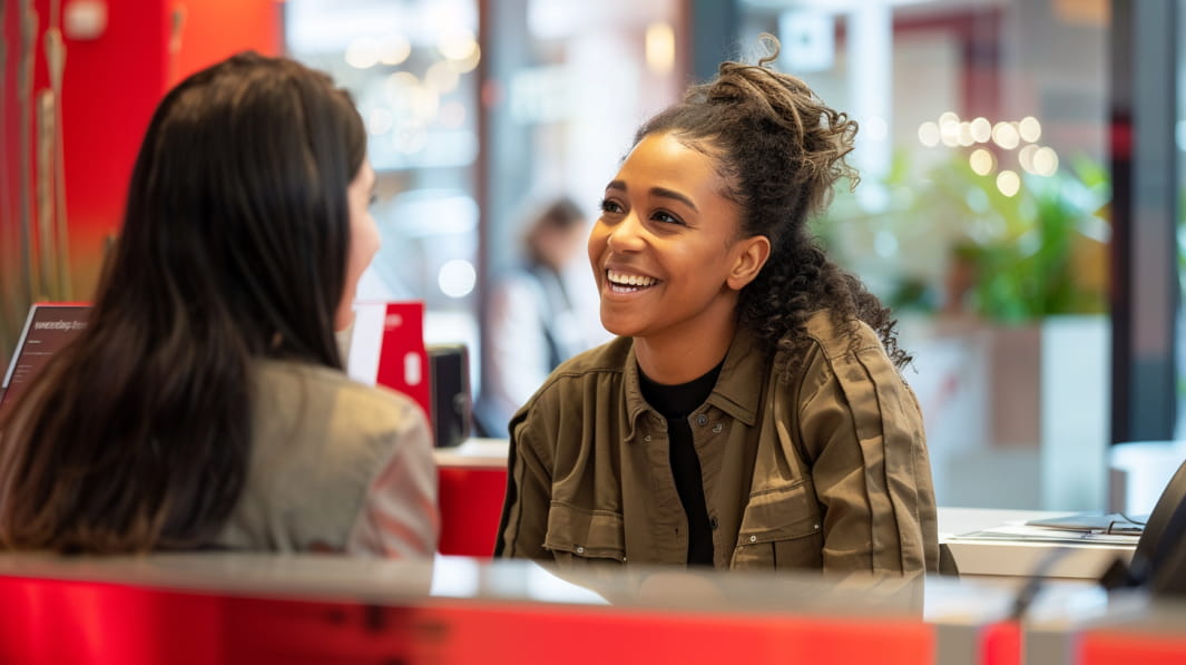 Vrouw lacht samen met collega